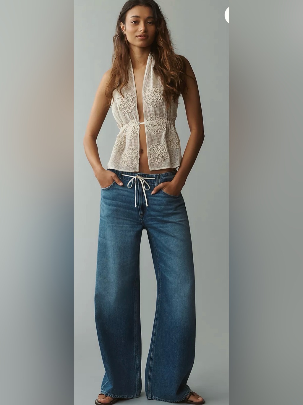 Paige Zoey Denim Wide-Leg Drawstring High Rise Jeans In Coastline Blue Size 29